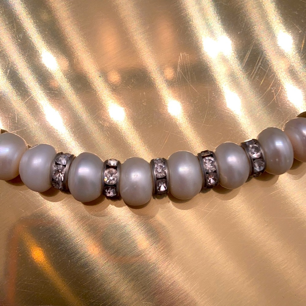 Genuine pearl necklace with jewels - Picture 2 of 4
